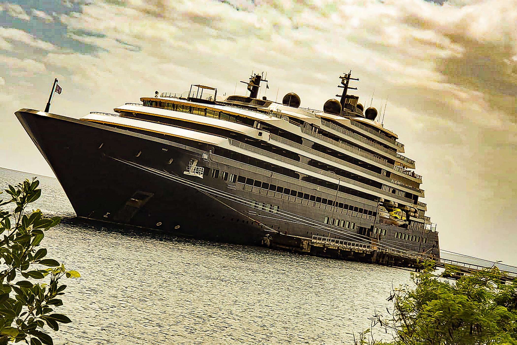 Ritz-Carlton Yacht Docked In The Caribbean