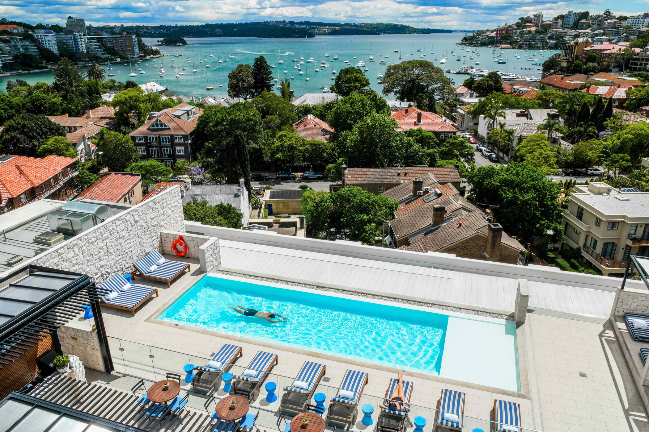 Pool and harbour views